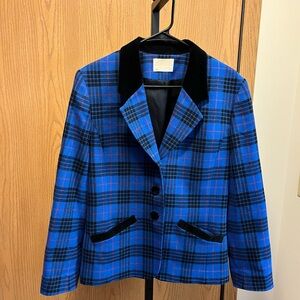Vintage Pendleton Women's Blue and Black Plaid Blazer Sz.12